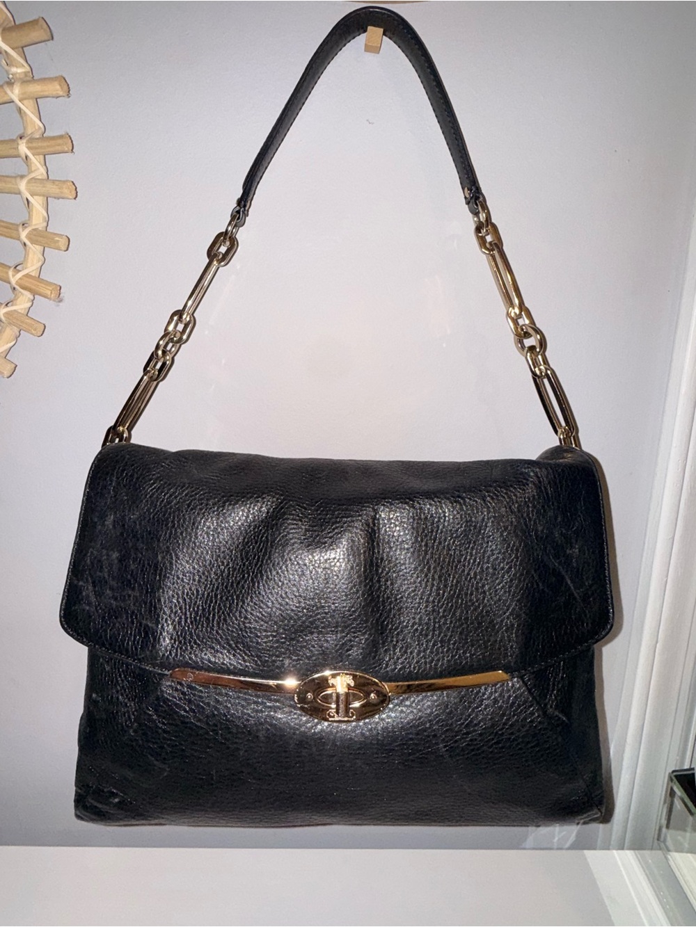 Coach Madison Black Pebbled Leather Flap Shoulder Bag 26223